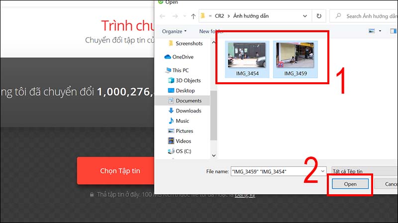 Nhấn giữ Ctrl và click chọn nhiều hình > Open chúng để chuyển đổi